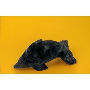 Dolphin Stone Carved Animal Natural Rock Mineral Carving Mini Dark Gray Grey‎
